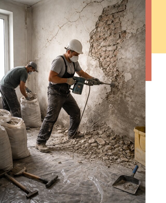 Демонтаж штукатурки со стен в Новоалтайске от 7361 руб/м² — быстро и недорого | ОТДЕЛОЧНИК-Нвл