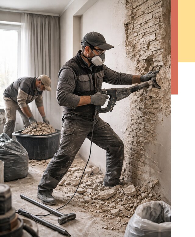 Демонтаж декоративного камня в Новоалтайске от 1482 руб/м² — быстро и недорого | ОТДЕЛОЧНИК-Нвл