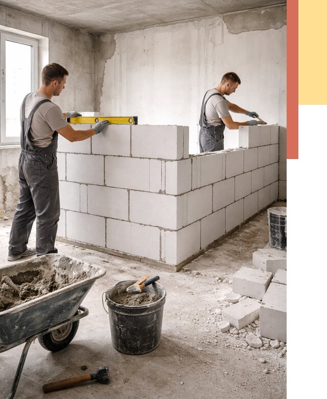 Кладка перегородок из ПГП в Новоалтайске от 2556 руб./м2 — монтаж и возведение под ключ | ОТДЕЛОЧНИК-Нвл