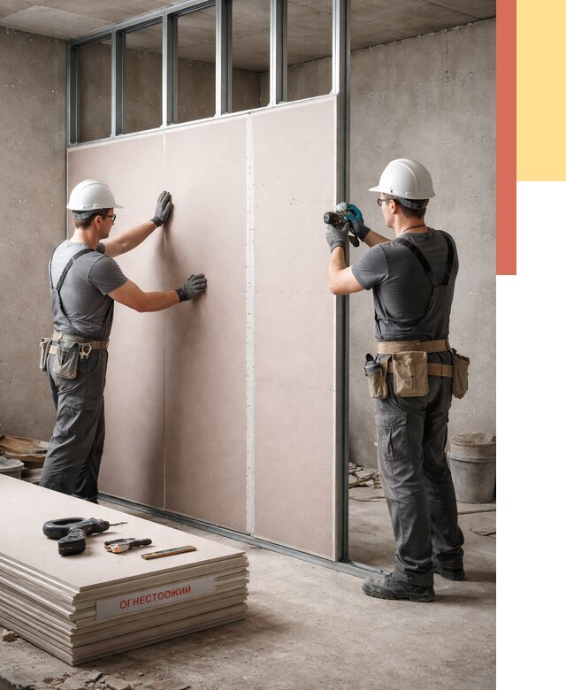 Перегородка из огнестойкого гипсокартона в Новоалтайске от 1891 руб. под ключ | ОТДЕЛОЧНИК-Нвл