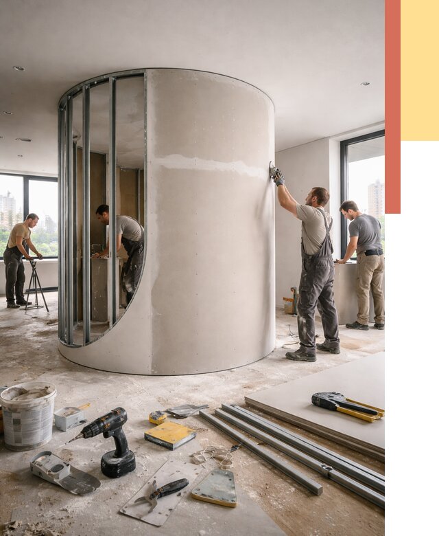 Радиусная перегородка из гипсокартона в Новоалтайске от 2965 руб. под ключ | ОТДЕЛОЧНИК-Нвл