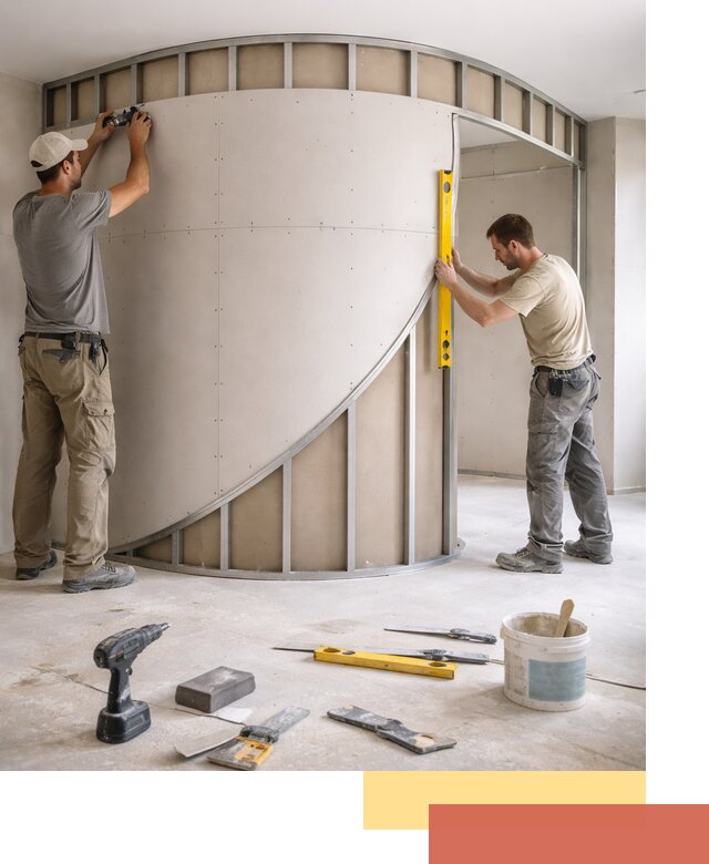 Радиусная перегородка из гипсокартона в Новоалтайске под ключ