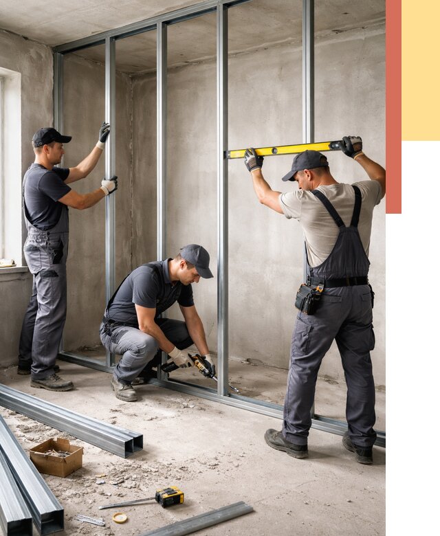 Монтаж каркаса перегородки из профиля в Новоалтайске от 767 руб. | ОТДЕЛОЧНИК-Нвл