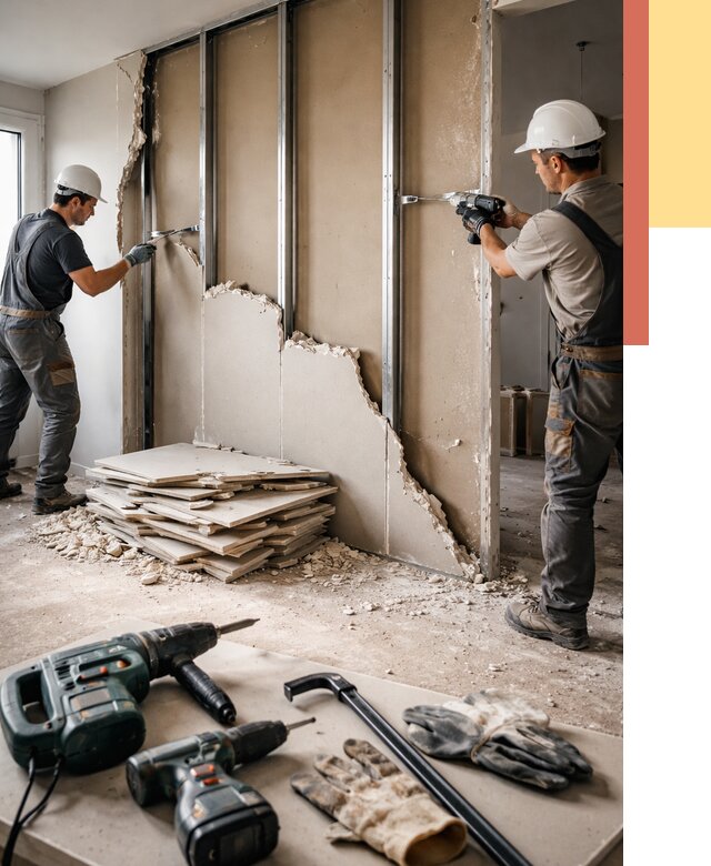 Демонтаж перегородки из гипсокартона в Новоалтайске от 1227 руб. быстро и недорого | ОТДЕЛОЧНИК-Нвл