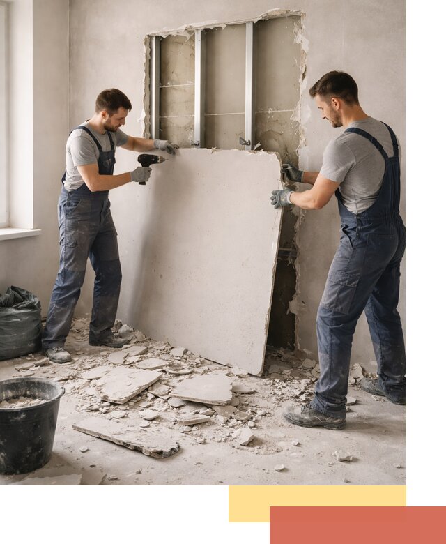 Демонтаж перегородки из гипсокартона в Новоалтайске быстрый и аккуратный