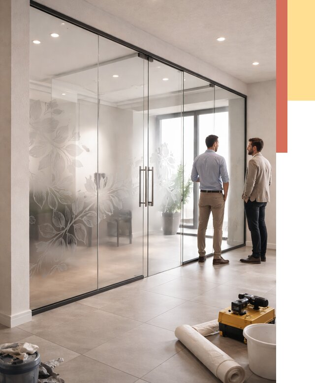 Стеклянные перегородки с рисунком в Новоалтайске от 12780 руб. монтаж и нанесение | ОТДЕЛОЧНИК-Нвл