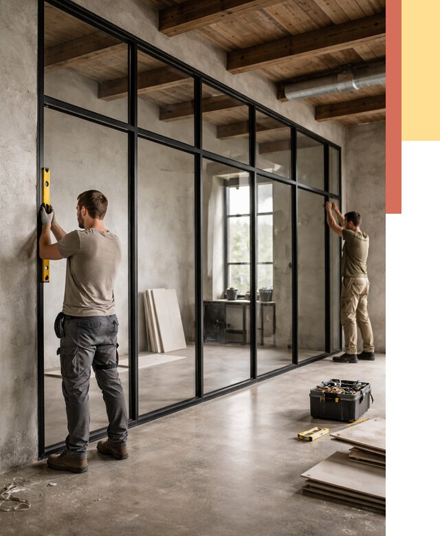 Стеклянные перегородки лофт в Новоалтайске от 10735 руб. под ключ | ОТДЕЛОЧНИК-Нвл