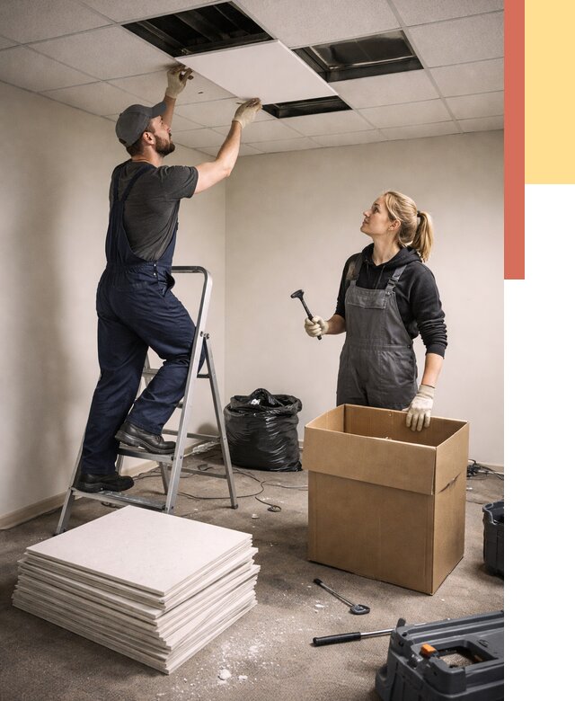 Демонтаж потолочной плитки в Новоалтайске от 4601 руб. быстро и недорого | ОТДЕЛОЧНИК-Нвл