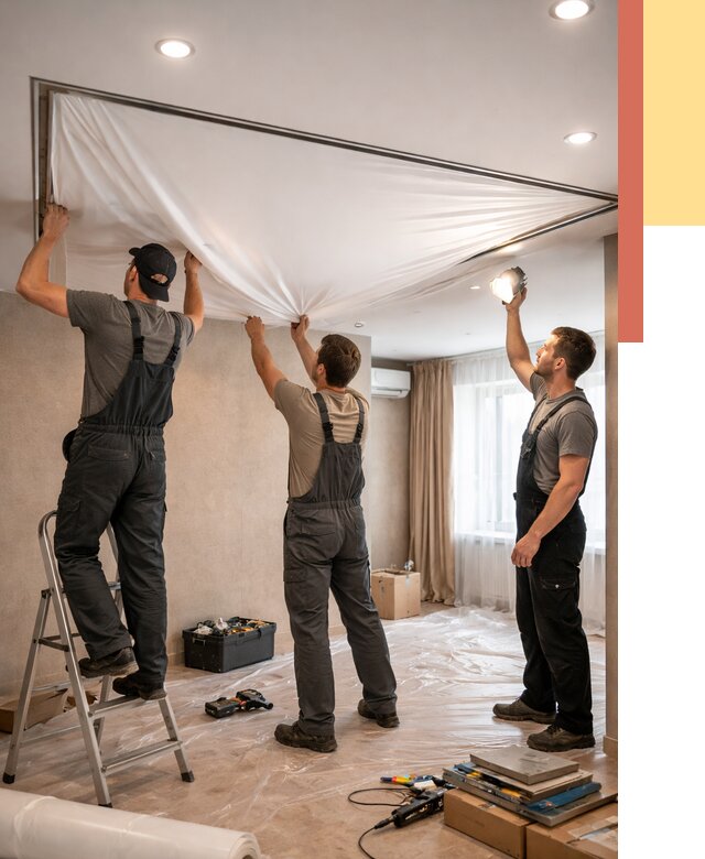 Монтаж ПВХ натяжного потолка в Новоалтайске от 3578 руб. под ключ | ОТДЕЛОЧНИК-Нвл