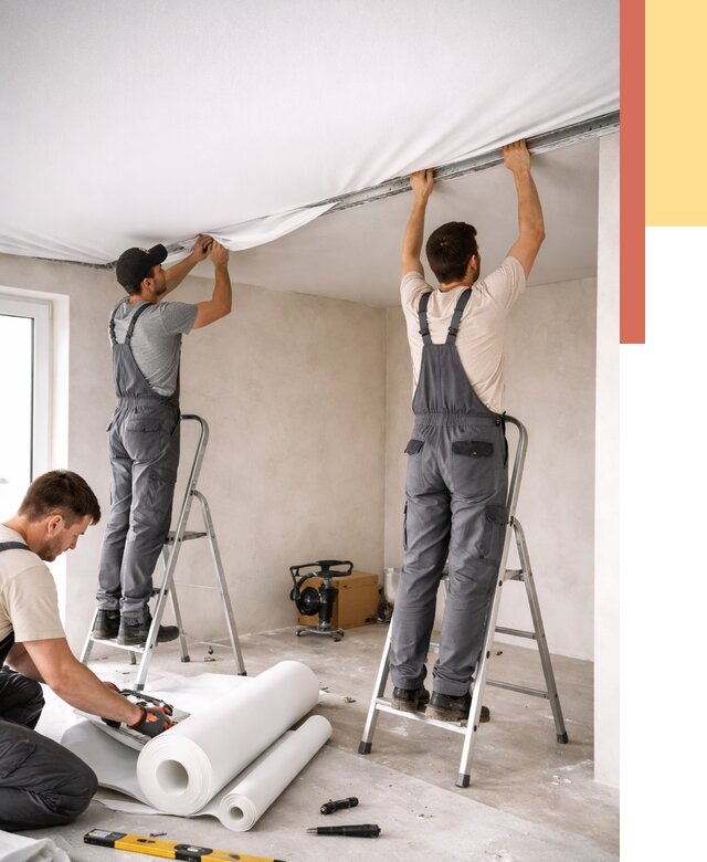 Монтаж тканевого натяжного потолка в Новоалтайске от 3578 руб. под ключ | ОТДЕЛОЧНИК-Нвл