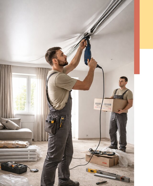 Монтаж сатинового натяжного потолка в Новоалтайске от 3578 руб. | Быстро, недорого — ОТДЕЛОЧНИК-Нвл