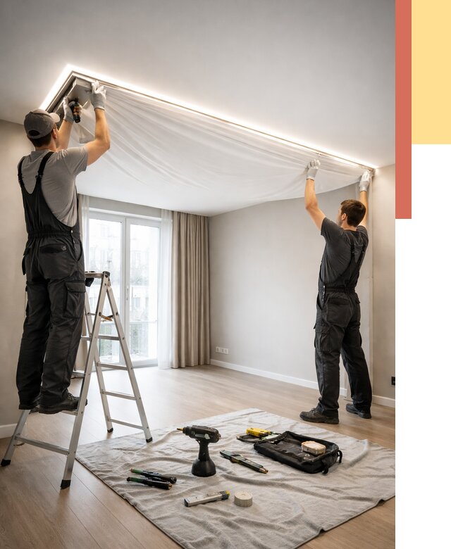 Монтаж парящего натяжного потолка в Новоалтайске от 4601 руб. быстро и недорого | ОТДЕЛОЧНИК-Нвл