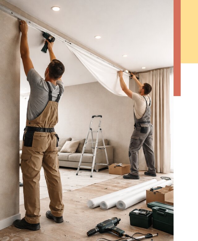 Монтаж натяжного потолка в гостиной в Новоалтайске от 562 руб. | ОТДЕЛОЧНИК-Нвл