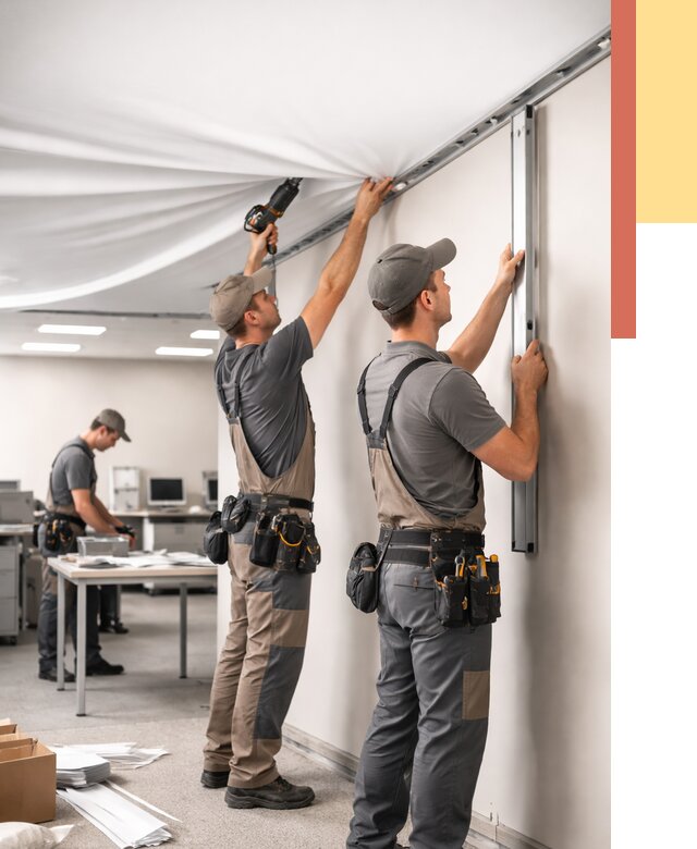 Монтаж натяжного потолка в офисе в Новоалтайске от 460 руб/м² — быстро и недорого | ОТДЕЛОЧНИК-Нвл