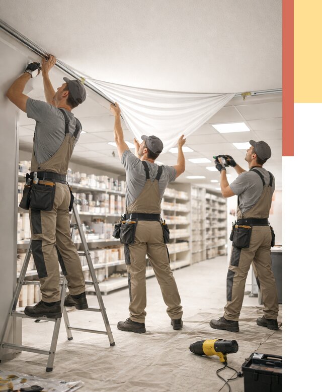 Монтаж натяжного потолка в магазине в Новоалтайске от 4601 руб. быстро и недорого | ОТДЕЛОЧНИК-Нвл