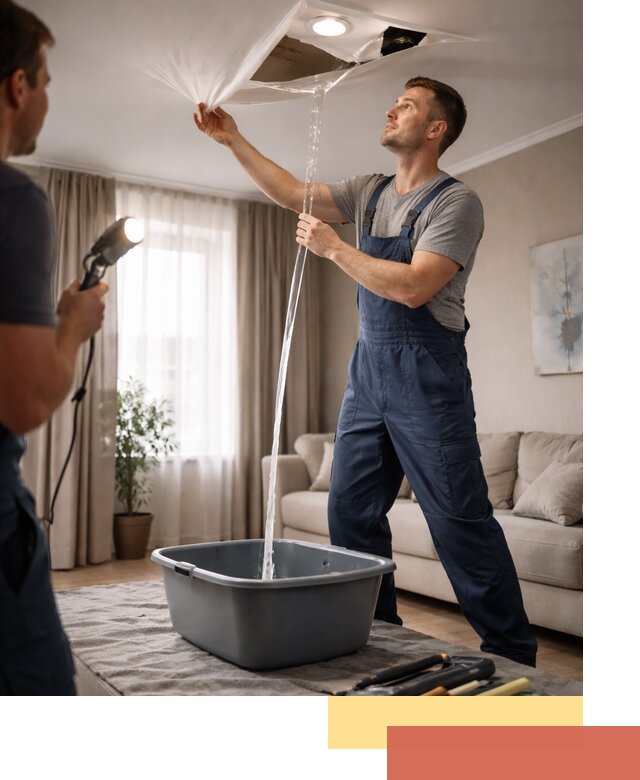 Слив воды с натяжного потолка в Новоалтайске быстро и аккуратно