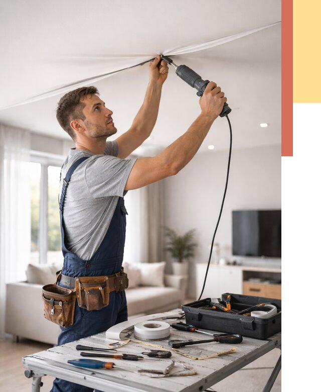 Ремонт натяжных потолков в Новоалтайске от 9713 руб. под ключ — ОТДЕЛОЧНИК-Нвл