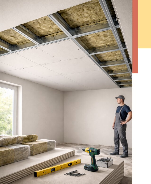 Звукоизоляция потолка ГКЛ в Новоалтайске от 971 руб. — монтаж под ключ | ОТДЕЛОЧНИК-Нвл