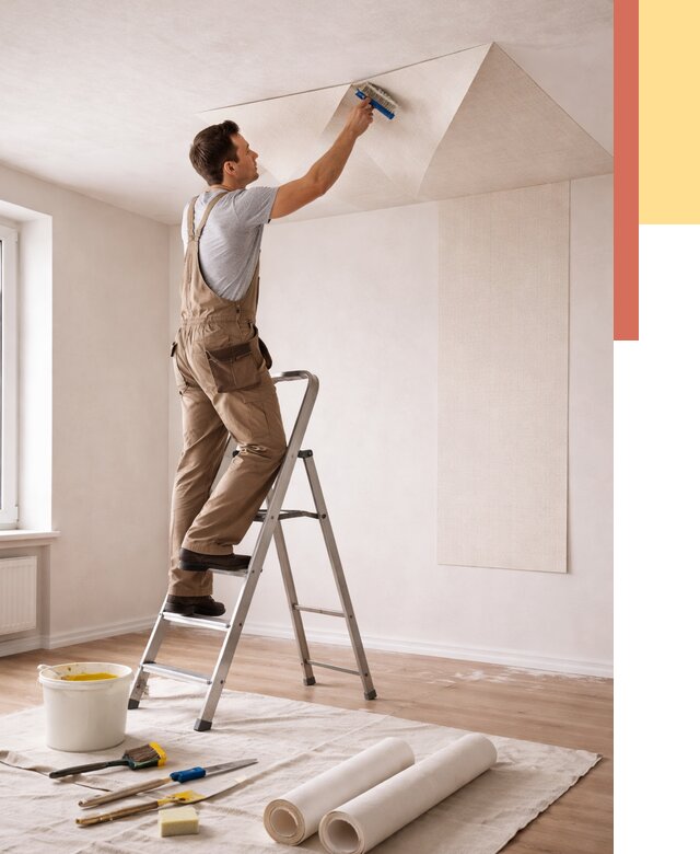 Поклейка обоев на потолок в Новоалтайске от 4601 руб. быстро и недорого | ОТДЕЛОЧНИК-Нвл